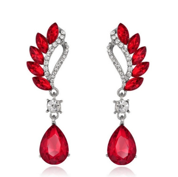 Angel Wings Red Crystal Teardrop Dangle Earrings NWT - Picture 5 of 13